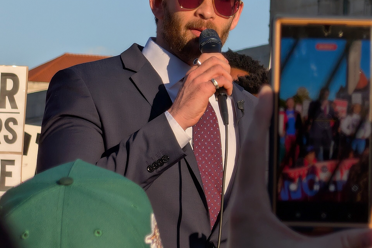 Hasan Piker speaking at a rally for Cori Bush in St. Louis, MO on 2026-05-01