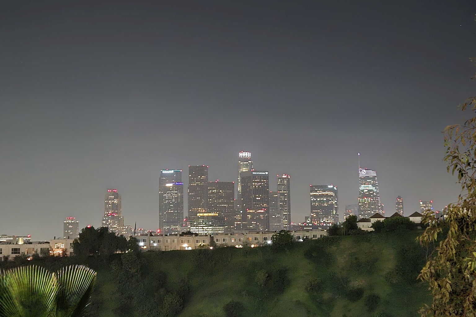 Downtown L.A. from Dodger Stadium at night, Chicago Cubs at Los Angeles Dodgers, (April 12, 2025)