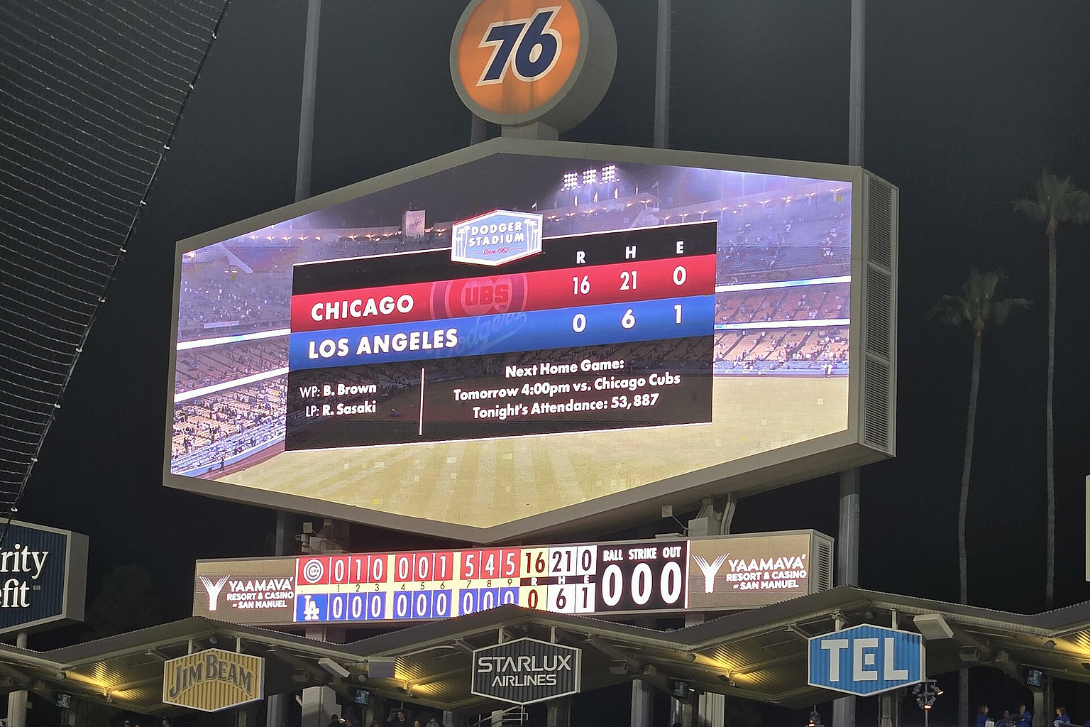 Final Score at Dodger Stadium, Chicago Cubs at Los Angeles Dodgers, (April 12, 2025)