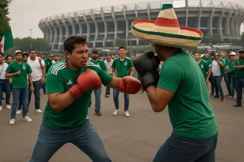 Editorial image for Mexican Soccer Fans Celebrate World Cup Win with Impromptu Boxing Match