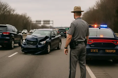 Editorial image for State Trooper Near Buffalo Narrowly Avoids Chain-Reaction Crash; Driver Charged with DWI