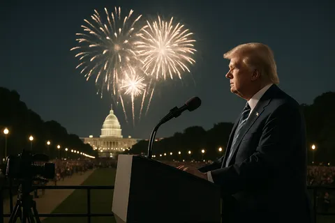 Editorial image for Trump Marks 250th Independence Anniversary with Speech and Fireworks at National Mall