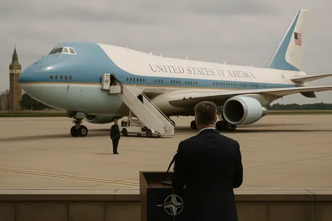 Editorial image for Trump Transfers to New Air Force One in UK Amid Iran's Defense Warning