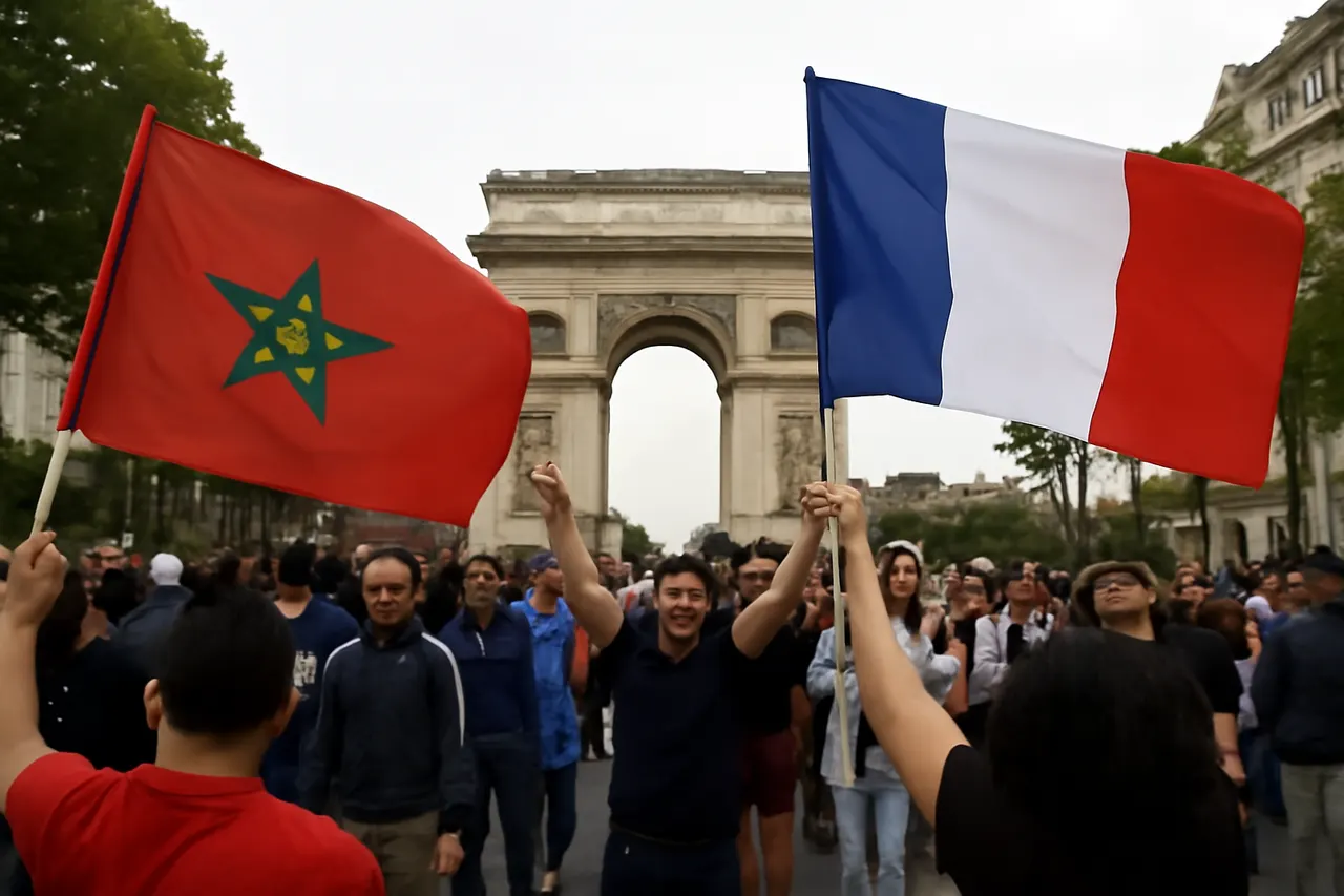 Grounded editorial scene illustrating Paris celebrates as France secures a semifinal spot for the third consecutive World Cup after defeating Morocco.