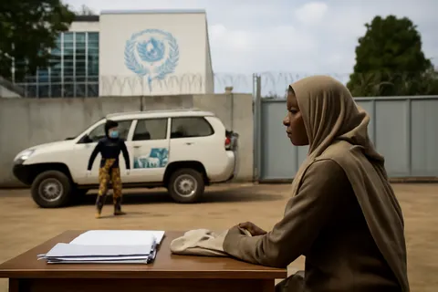 Grounded editorial scene illustrating UN Women reports unprecedented funding declines have forced women's organizations in crisis zones to reduce or suspend essential services amid rising global humanitarian needs.