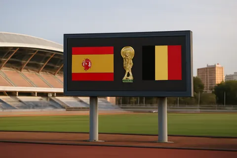 Grounded editorial scene illustrating Following their quarter-final victory over Morocco, the French national team will meet the winner of the Spain-Belgium match in the World Cup 2026 semi-finals.