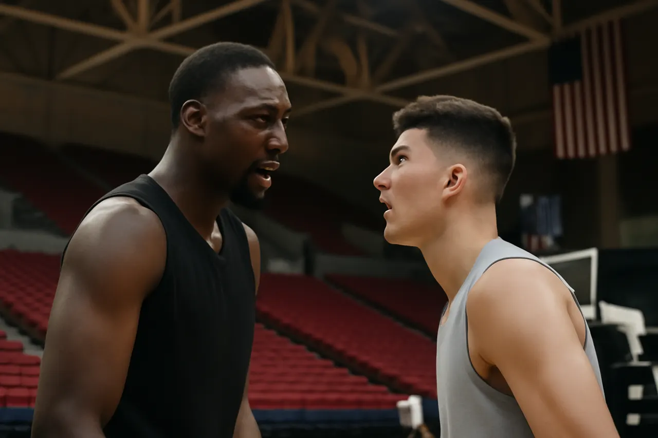 Grounded editorial scene illustrating A physical altercation reportedly occurred between Bam Adebayo and Tyler Herro at an NBA Summer League practice facility following social media criticism.
