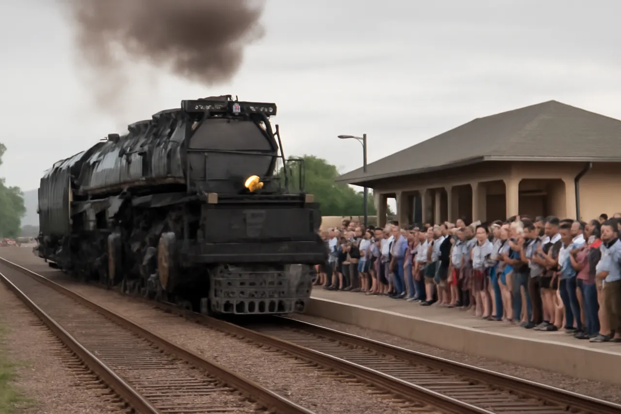 Grounded editorial scene illustrating The largest steam locomotive from the 1940s, Big Boy, is making a rare journey across the United States, attracting large numbers of train enthusiasts.