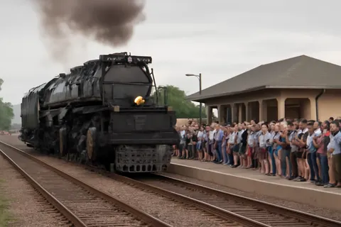 Grounded editorial scene illustrating The largest steam locomotive from the 1940s, Big Boy, is making a rare journey across the United States, attracting large numbers of train enthusiasts.