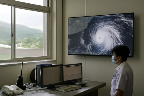 Grounded editorial scene illustrating Typhoon Bavi has caused deadly landslides in the Philippines, widespread power outages in Taiwan and Japan, and prompted mass evacuations in China ahead of its expected landfall.