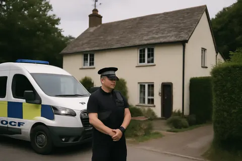 Grounded editorial scene illustrating A new suspect has been taken into custody in connection with the death of former MP Ann Widdecombe, following the release of an earlier detainee.