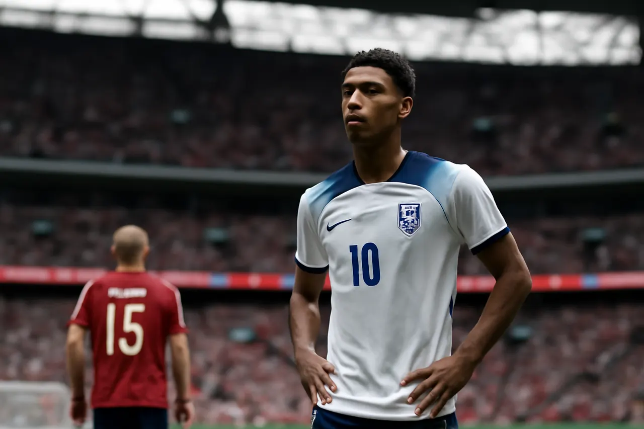 Grounded editorial scene illustrating England edged Norway in a dramatic 2026 FIFA World Cup quarterfinal, with Jude Bellingham scoring twice including the extra-time winner.