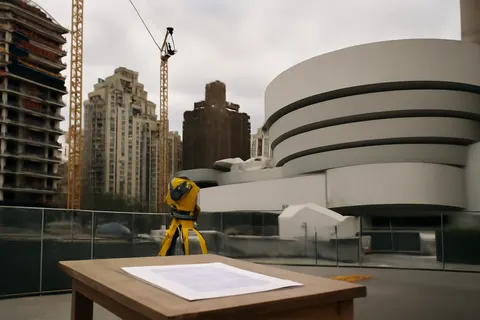 Grounded editorial scene illustrating New York City orders 31 Upper East Side buildings, including the Guggenheim Museum, to remediate cooling towers amid a legionnaires’ disease outbreak.