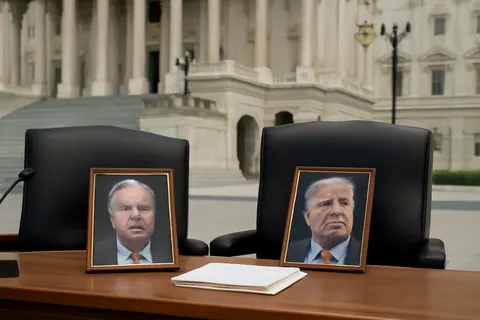 Grounded editorial scene illustrating Lindsey Graham, prominent Republican senator from South Carolina and close ally of Donald Trump, passed away at 71 following a sudden illness.