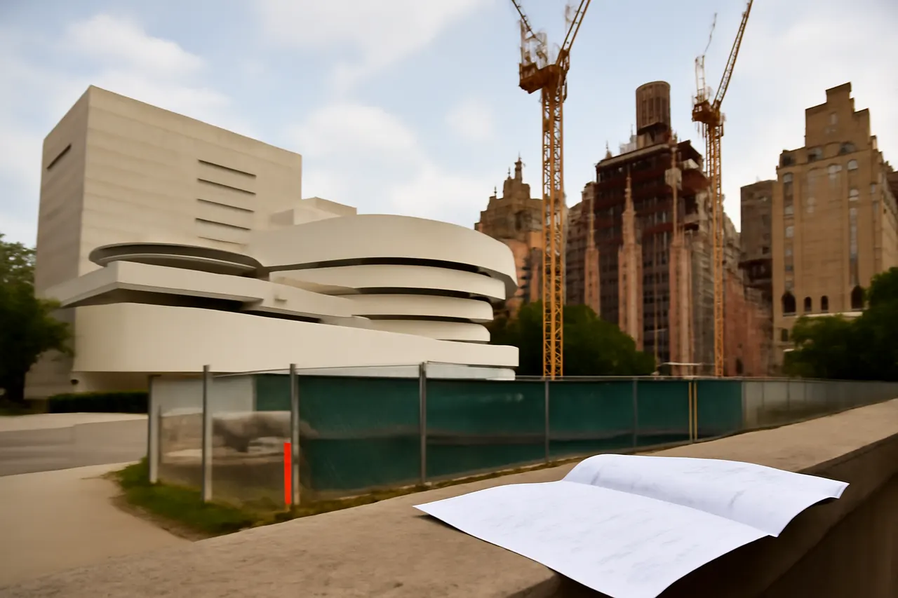 Grounded editorial scene illustrating New York City orders 31 Upper East Side buildings, including the Guggenheim Museum, to disinfect cooling towers amid a legionnaires’ disease outbreak.