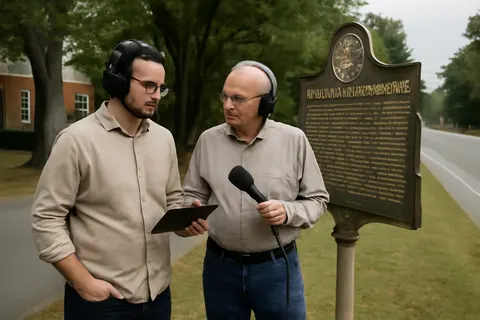 Grounded editorial scene illustrating A new podcast delves into Georgia's distinct contributions during America's revolutionary period, highlighted by its extensive collection of roadside historical markers.