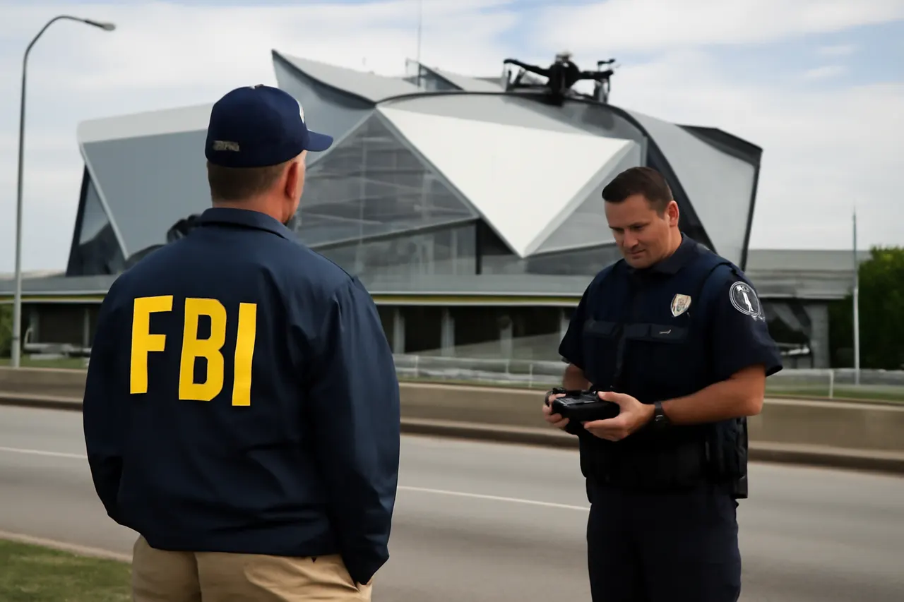 Grounded editorial scene illustrating Ahead of the World Cup semifinals at Atlanta Stadium, authorities have intensified drone surveillance and enforcement to ensure security and prevent disruptions.