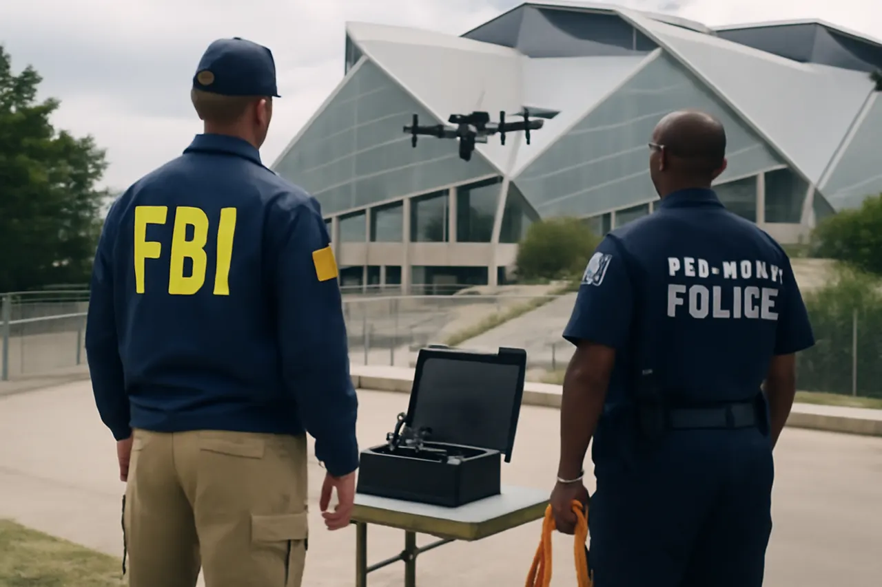 Grounded editorial scene illustrating Ahead of the World Cup semifinals at Atlanta Stadium, authorities have intensified drone surveillance and enforcement to ensure security and safety.