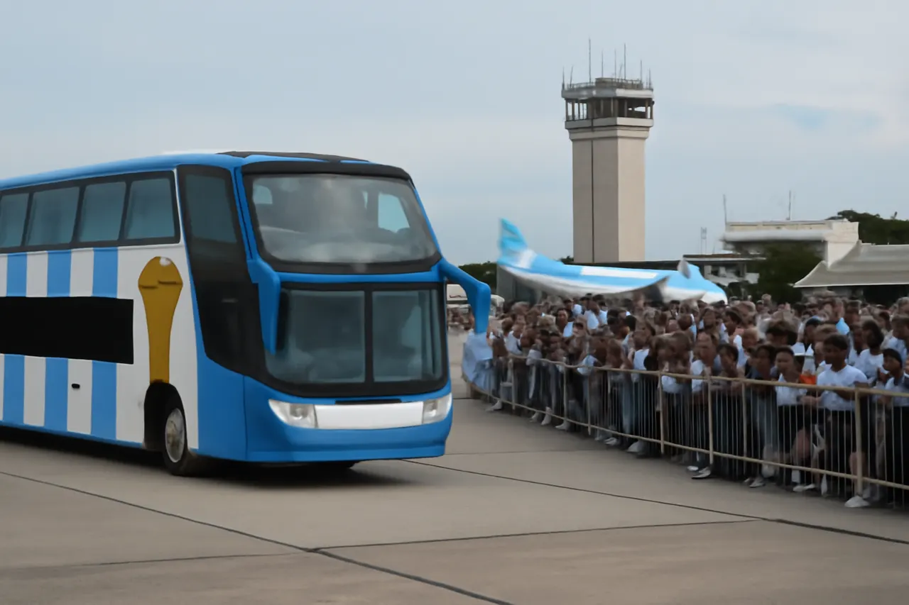 Grounded editorial scene illustrating Thousands of Argentinians greeted their national football team despite the absence of captain Lionel Messi following their defeat in the World Cup final in the United States.