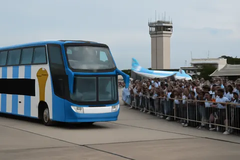 Grounded editorial scene illustrating Thousands of Argentinians greeted their national football team despite the absence of captain Lionel Messi following their defeat in the World Cup final in the United States.