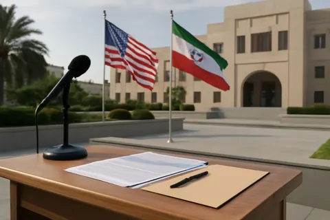 Grounded editorial scene illustrating President Donald Trump vows retaliation against Iran following US soldier deaths; Saudi-led coalition warns Houthis after naval blockade declaration.