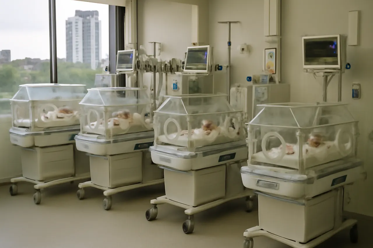 Grounded editorial scene illustrating An Australian woman gave birth to naturally-conceived identical quadruplet girls in a rare and high-risk pregnancy at the Royal Brisbane and Women's Hospital.