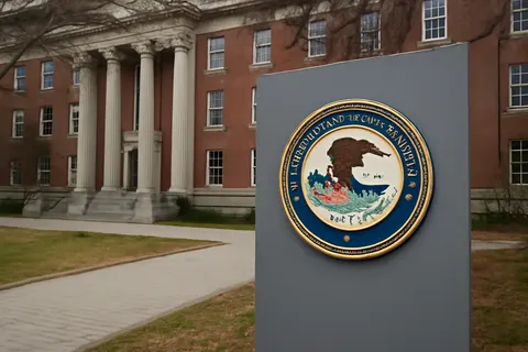 Grounded editorial scene illustrating The Justice Department is probing whether Harvard University accepted foreign donations that excluded American students from financial aid, potentially violating federal civil rights laws.
