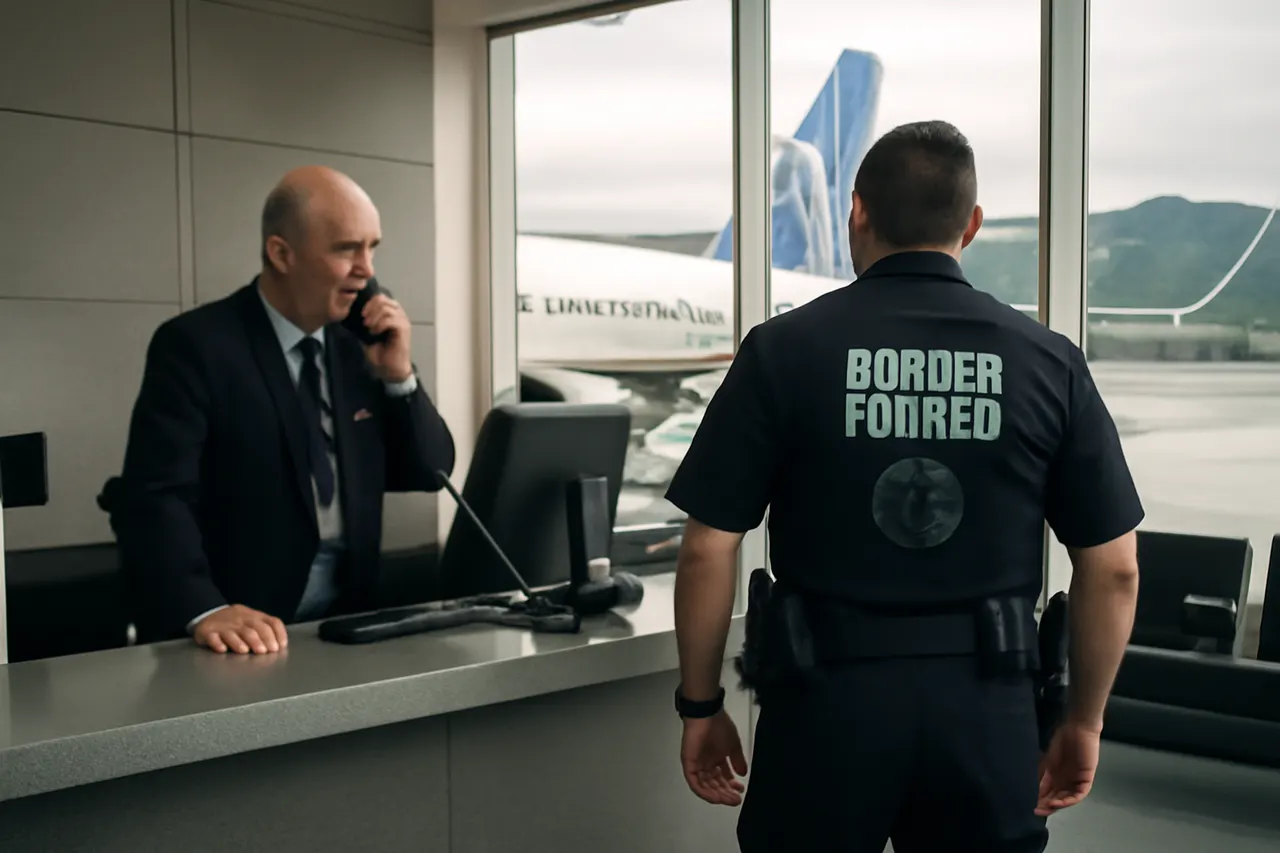 Grounded editorial scene illustrating A viral video shows a United Airlines employee threatening to call Immigration and Customs Enforcement on a Mexican American man after a dispute over ticketing errors.