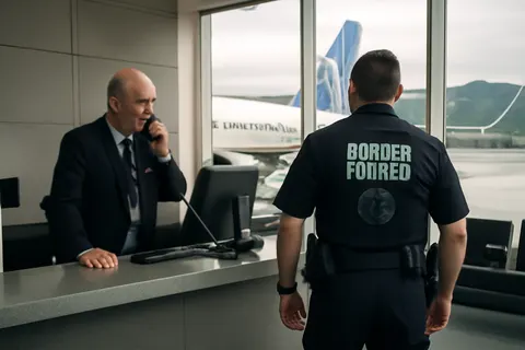 Grounded editorial scene illustrating A viral video shows a United Airlines employee threatening to call Immigration and Customs Enforcement on a Mexican American man after a dispute over ticketing errors.