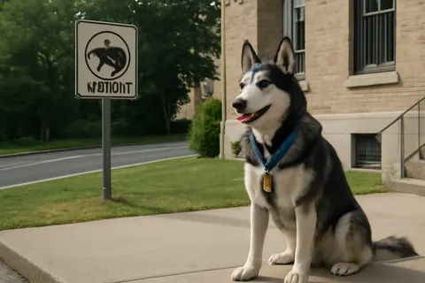 Grounded editorial scene illustrating Bella, a husky mix, received recognition for saving a child from a charging bear in Connecticut.