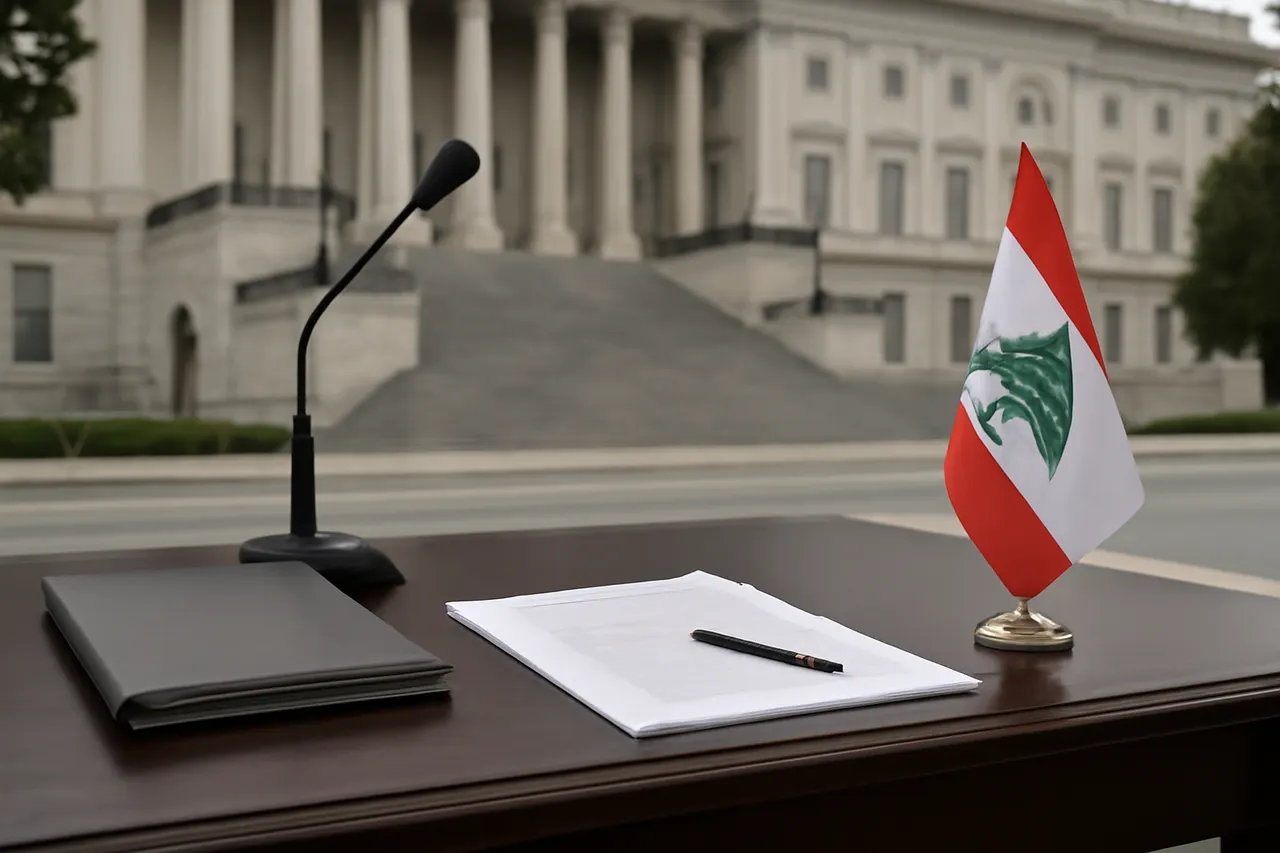 Grounded editorial scene illustrating Aoun seeks US support for Israeli withdrawal from southern Lebanon and backing for Lebanese army control in Hezbollah-dominated areas.