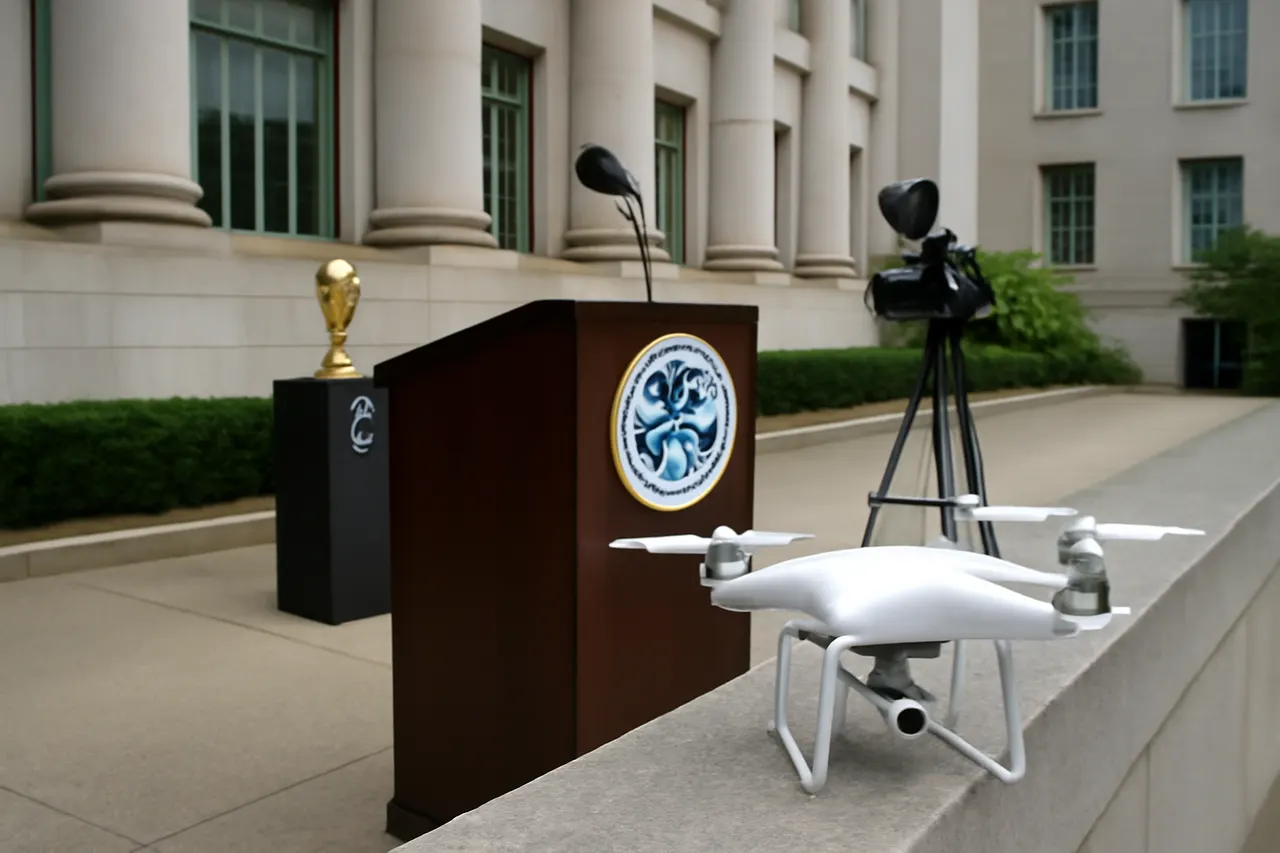 Grounded editorial scene illustrating Homeland Security Secretary Markwayne Mullin disclosed extensive drone interceptions across U.S. host cities, highlighting advanced technology and security concerns during the tournament.