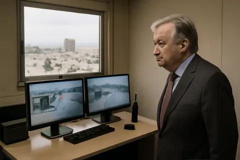 Grounded editorial scene illustrating The Security Council reviewed the fragile security situation in southern Syria and regional developments including an Israeli attack and a multinational oil pipeline project amid ongoing US-Iran conflict.