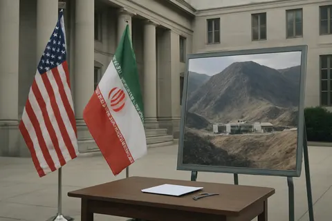 Grounded editorial scene illustrating President Donald Trump warns that the United States is far from finished with military actions against Iran, targeting the underground nuclear complex known as Pickaxe Mountain.