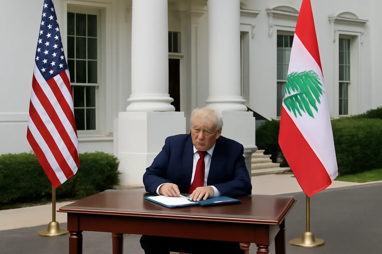 Grounded editorial scene illustrating Following a White House meeting with Lebanese President Joseph Aoun, Donald Trump directs his administration to allow American airlines to resume direct flights to Lebanon, suspended since 1985.