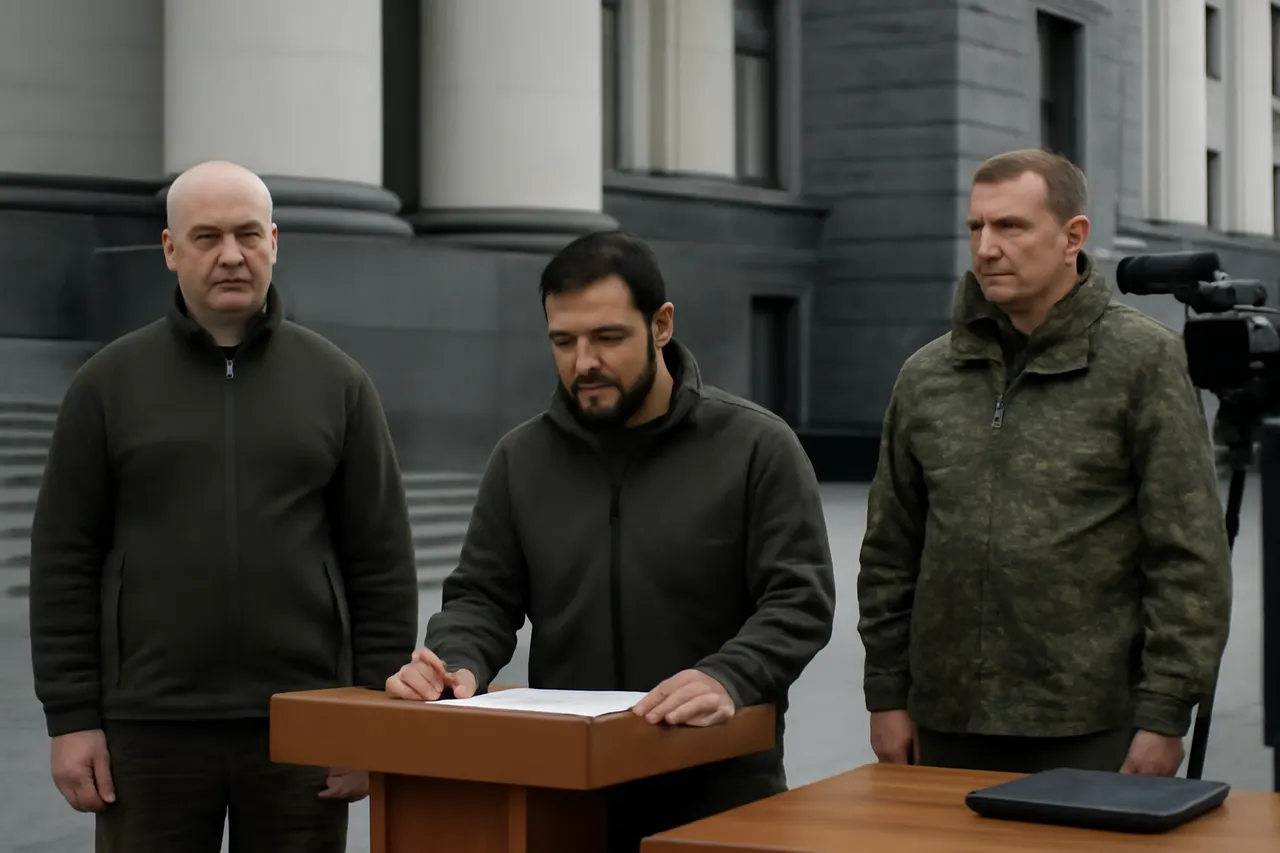 Grounded editorial scene illustrating President Zelenskyy appoints a new military chief after clashes between former Defence Minister Fedorov and outgoing chief Syrskyi sparked public unrest.