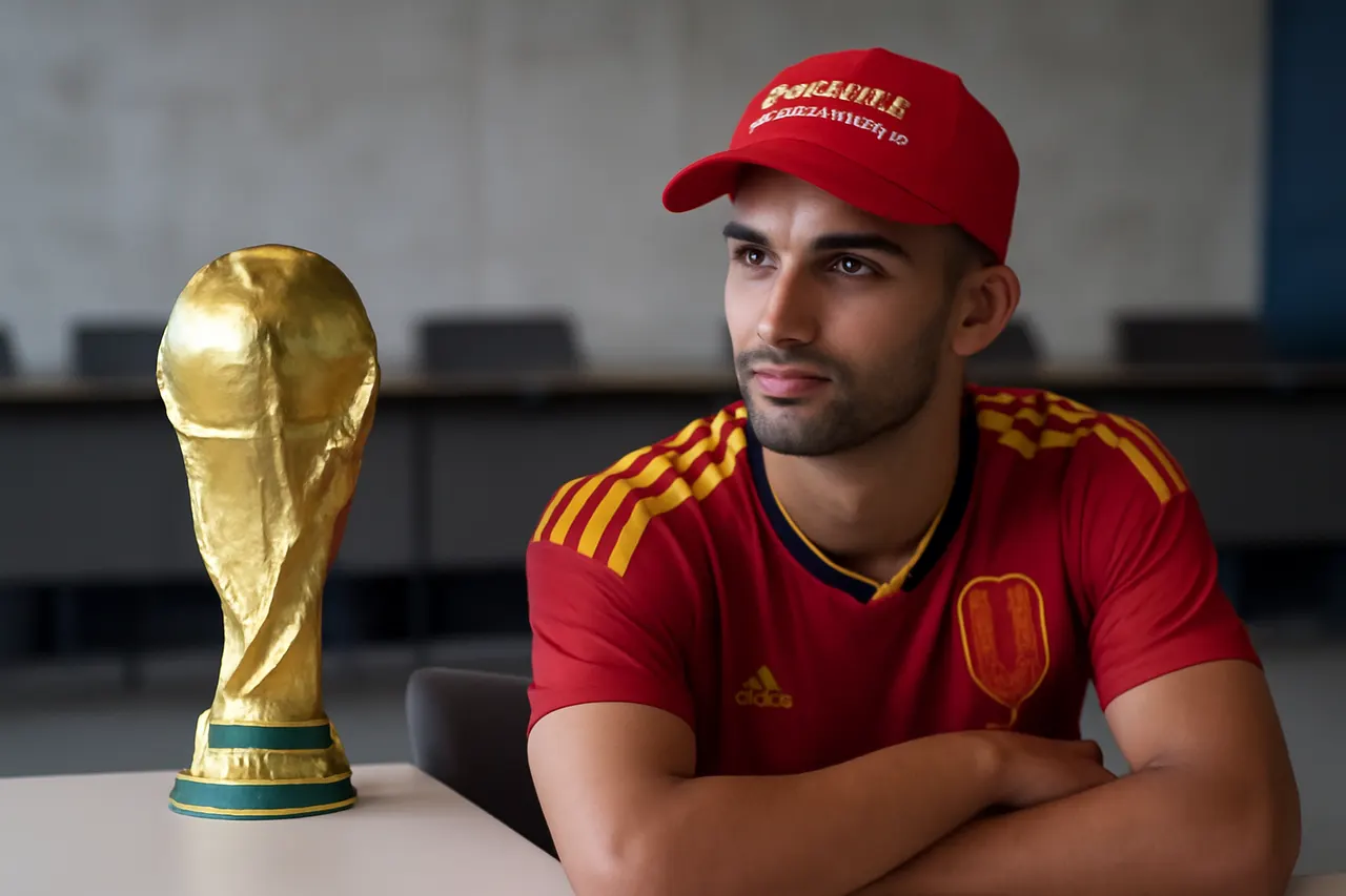 Grounded editorial scene illustrating After Spain's 2026 FIFA World Cup victory, Ferran Torres posted photos wearing a 'Make Spain Great Again' hat, drawing swift criticism from left-wing politicians and media.