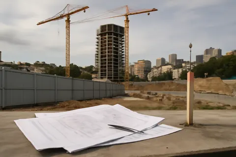 Grounded editorial scene illustrating A narrowly passed plan aims to transform Bondi Junction with thousands of new homes and expanded green spaces, but residents and councillors criticize the rushed process and lack of infrastructure details.