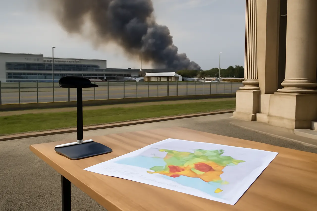 Grounded editorial scene illustrating A large fire near Bordeaux-Mérignac Airport in south-west France has claimed the lives of two firefighters amid ongoing efforts to contain the rapidly evolving blaze.