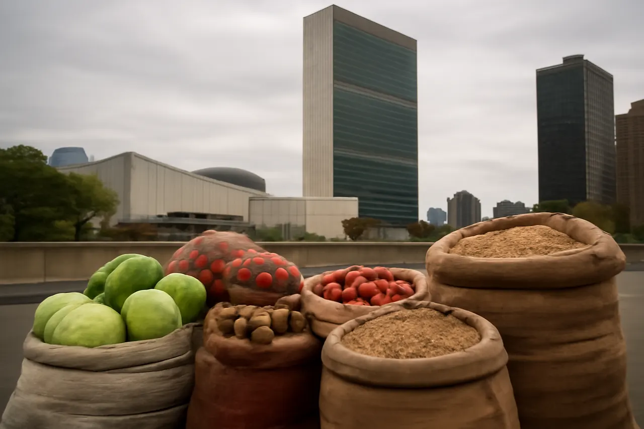 Grounded editorial scene illustrating The latest UN report shows a decrease in global hunger in 2025, yet warns that food insecurity remains widespread and progress toward ending hunger by 2030 is fragile and uneven across regions.