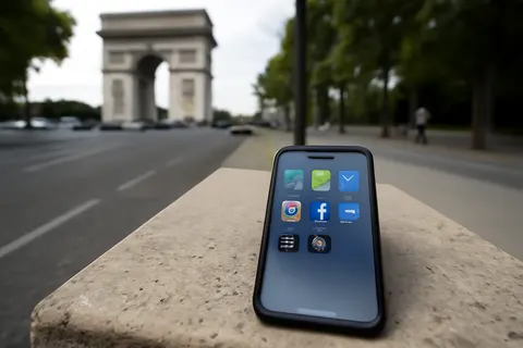 Grounded editorial scene illustrating Following similar measures in the UK and Australia, France becomes the first EU country to implement a social media ban for children under 15.