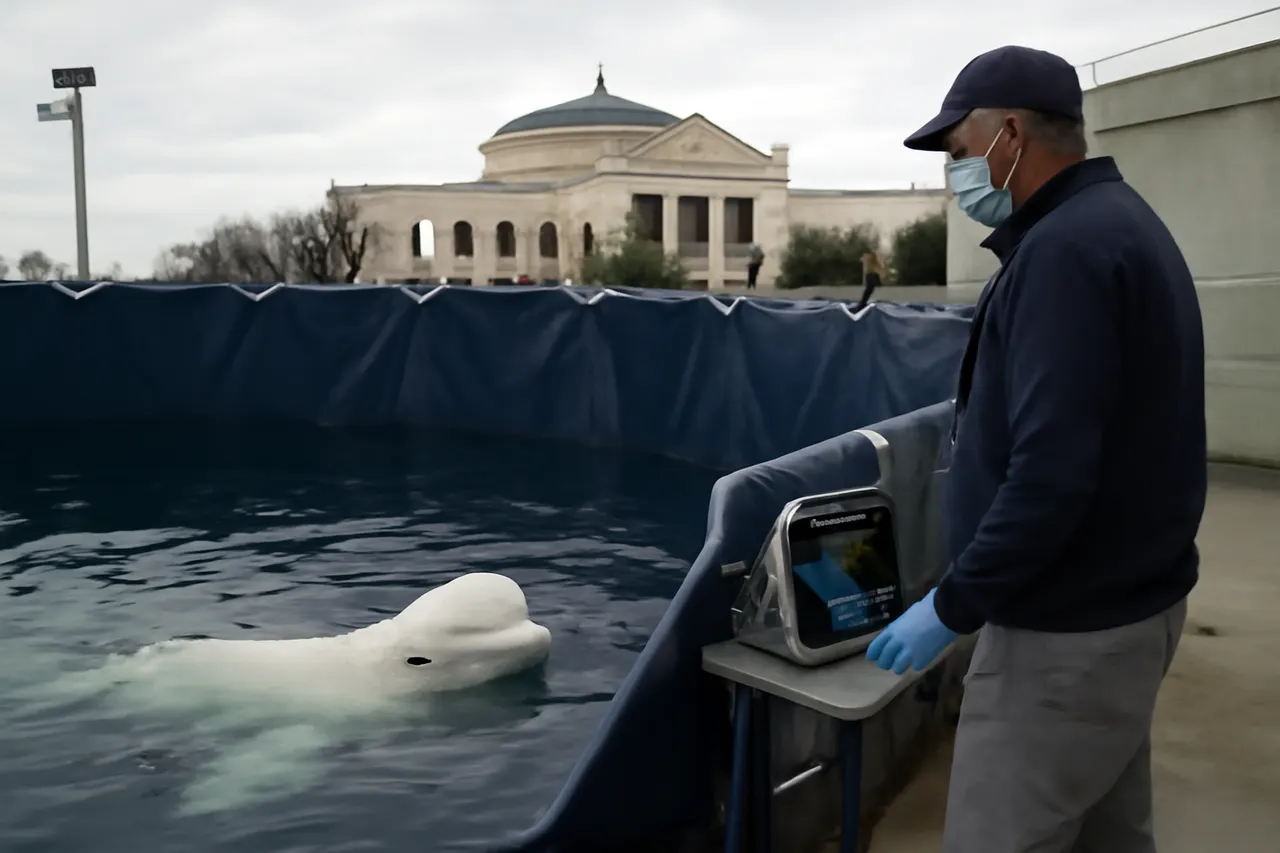 Grounded editorial scene illustrating Six beluga whales from a closed Canadian marine park have been safely transported to new homes in the United States, where they are receiving close care as they acclimate.
