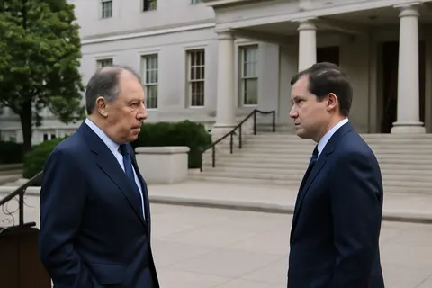 Grounded editorial scene illustrating As Russian Foreign Minister Sergei Lavrov prepares to meet US counterpart Marco Rubio, prospects for peace remain uncertain.