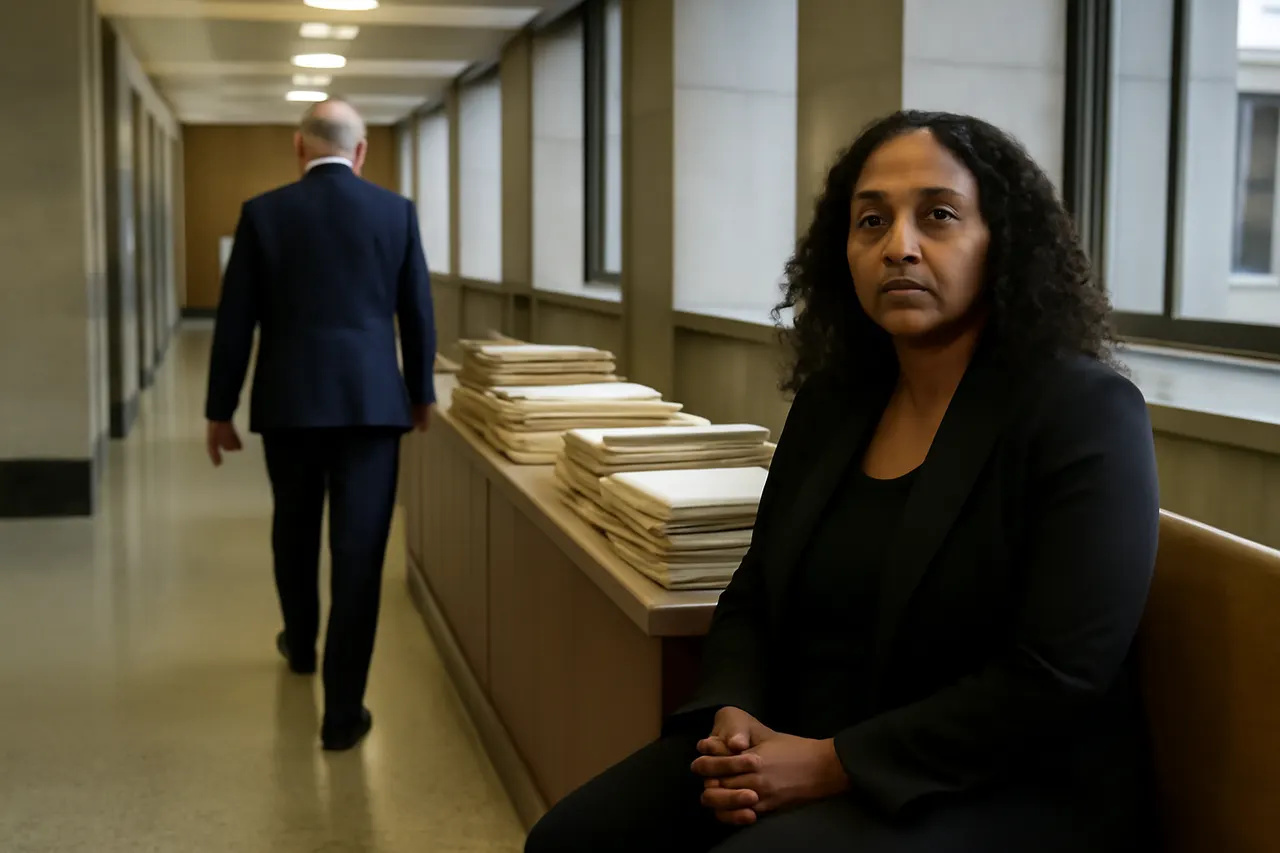 Quiet courthouse or legal-work setting with documents and civic architecture.