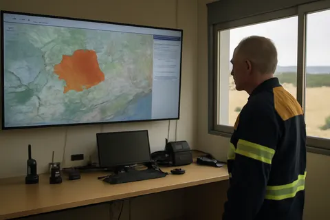 Grounded editorial scene illustrating Wildfires have scorched large areas in Spain and France as both countries face continued threats due to soaring temperatures and dry winds.