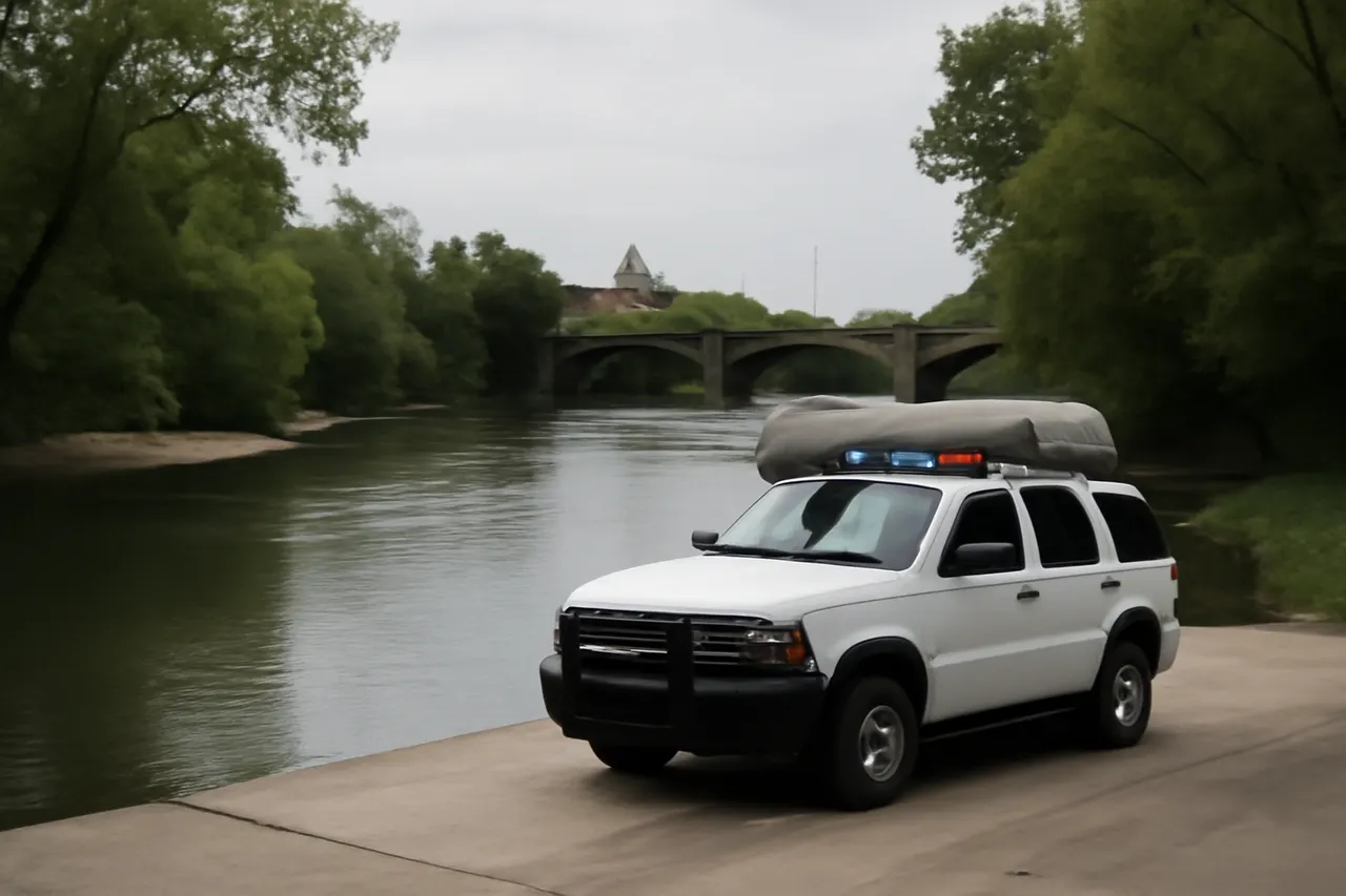 Grounded editorial scene illustrating Fred Marsh, a 24-year-old officer with the Rogers Police Department, drowned in Missouri’s Elk River while rescuing his fiancée just hours after proposing to her.