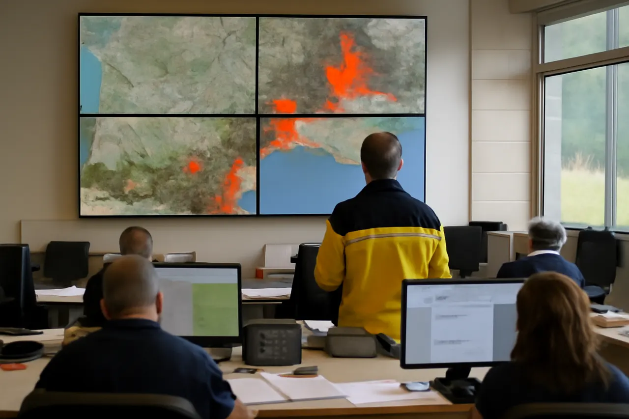 Grounded editorial scene illustrating Massive wildfires in southern France have forced thousands to leave their homes as firefighters work to contain the blazes amid extreme heat.