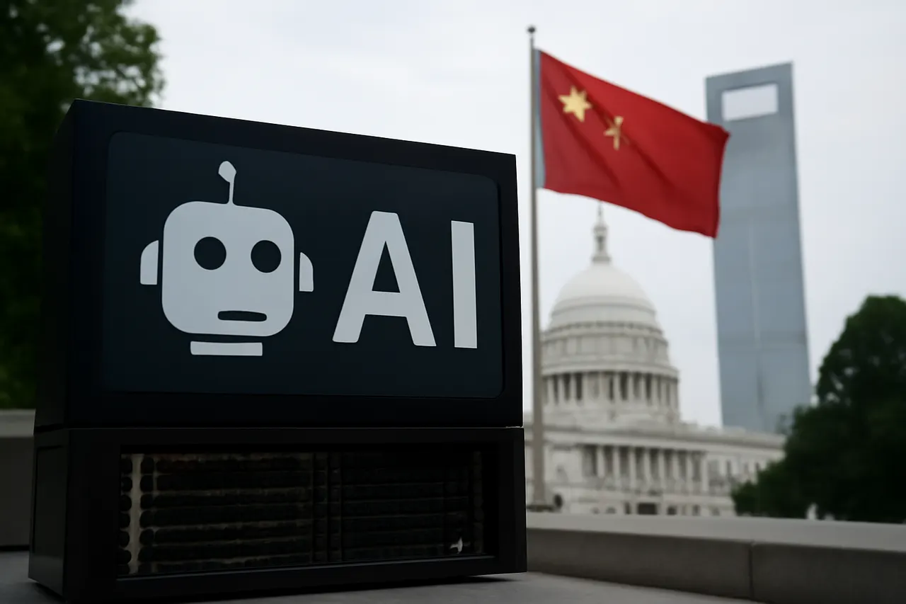 Grounded editorial scene illustrating Chinese technology companies are leveraging the global AI boom to grow internationally, with significant increases in both physical tech exports and cloud-based AI services.