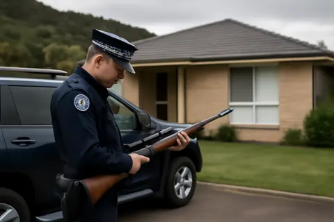 Grounded editorial scene illustrating A senior Tasmania police officer criticized the approach of questioning gun owners about sovereign citizen beliefs, citing risks to officers and potential overreach.