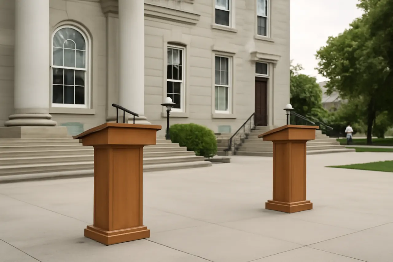 Grounded editorial scene illustrating A University of New Hampshire poll shows Secretary of State Marco Rubio gaining ground on Vice President JD Vance in New Hampshire’s GOP primary, complicating Vance’s status as the likely 2028 Republican nominee.